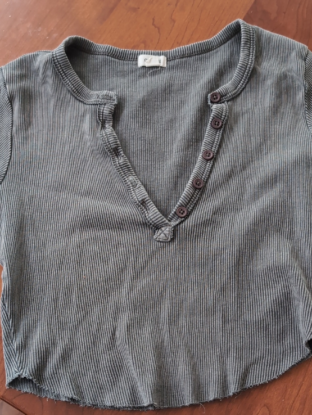 Garage Ribbed Henley Top in Gray